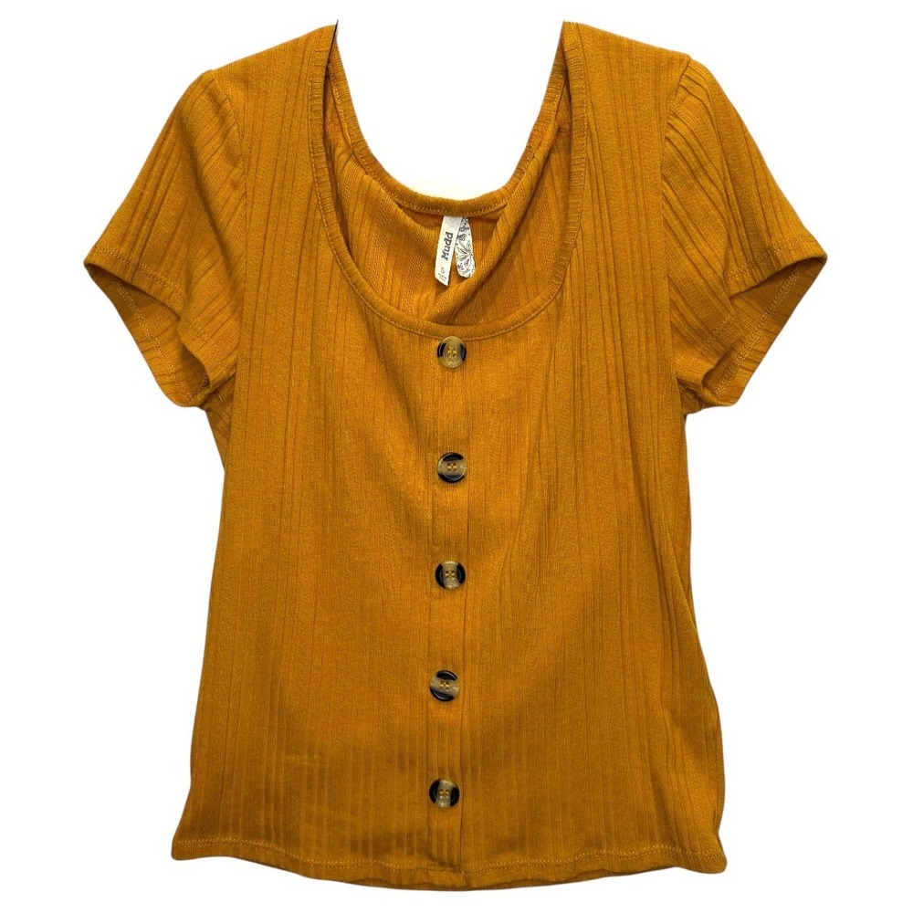 Mudd Junior's Size S Dark‎ Yellow Shirt Ribbed Button Trim Pull Over Top